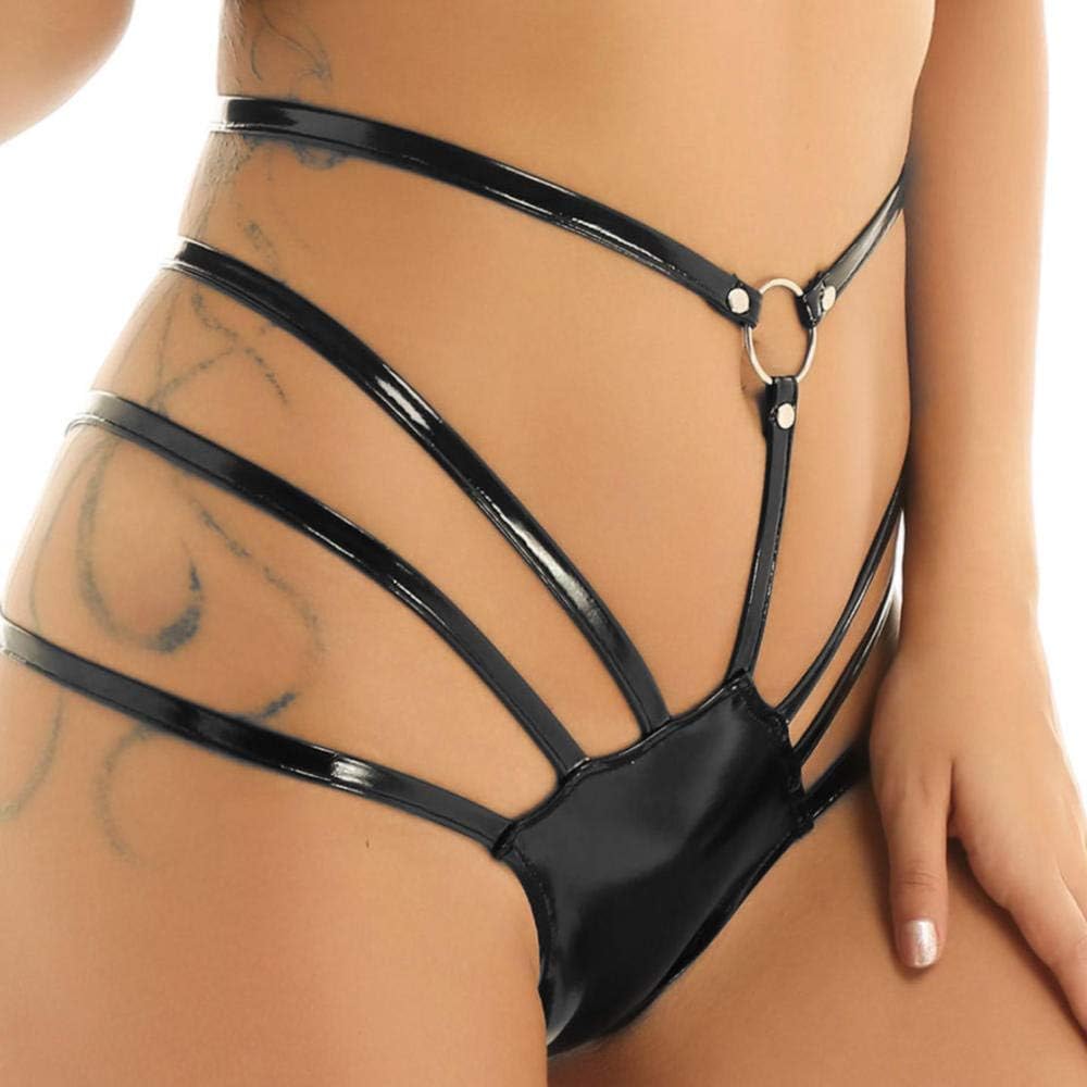Sexy Womens Latex Panties Adjustable Strappy High Cut G String Briefs Hot Rave Bottoms Wet Look Leather Bikini Thong Underwear XL : Amazon.co.uk: Fashion