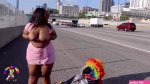 Edible Tee Gets Romped by Gibby The Clown on A Engaged Highway During Rush Hour