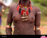 Naked Breasts And Beaded Necklace Of Hamer Young Woman Omo Valley Ethiopia Stock Photo
