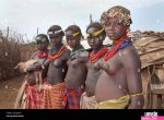 Dassanech or daasanach or dasenach people. Omorate Omo river Ethiopia Africa. Naked young girls and women Stock Photo