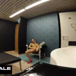 Hot Sweaty Girl in Gym Clothes Public Bathroom Masturbating for Voyeurs
