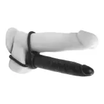 Double Trouble Dual Penetration Cock Ring and Slim Black Dildo 5.3 Inc