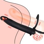 : Dual Penetration Vibrating Dildo with Penis Rings Strap-On Double Penetration Anal Sex Plug Dildo Vibrator with Cock Rings for Men Sex Enhance Butt Plug Strapon Anal Sex Toys for Couples Black :