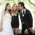 Slutty bride Jillian Janson enjoying a wild FFM threesome on her wedding day