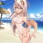 original absurdres highres 1girl animal ears beach nude tail tan tanline wolf ears wolf girl wolf tail