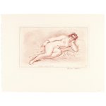 Engraving Naked woman lying on her side leaning her face on her hand Louvre Shop