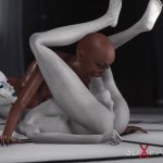 3D alien dickgirl neukt een hete ebony in het ruimtestation