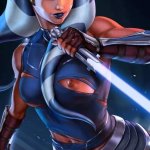 Sexy Ahsoka Tano portrait 2 Original Oil Painting by Artist Monkeys