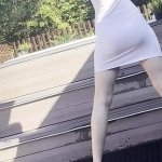 outdoor stretching in white dress feat. Skinnylady69