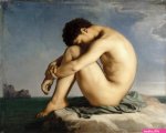 Study Young Male Nude Seated Beside the Sea