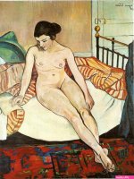 Nude woman with striped blanket 1922 79104 cm by Suzanne Valadon: History Analysis Facts