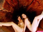 File:Two nude women in a hollow tree trunk Bagby Hot Springs Oregon