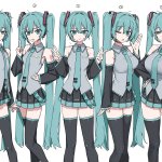 channel caststation hatsune miku vocaloid absurdres commentary request highres 1girl :o o aqua eyes aqua hair aqua necktie arm tattoo arm up armpits bare shoulders black thighhighs breast expansion breasts bust chart