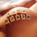 Nude Beach Lettering Woman Sunbathing Nudist Beach